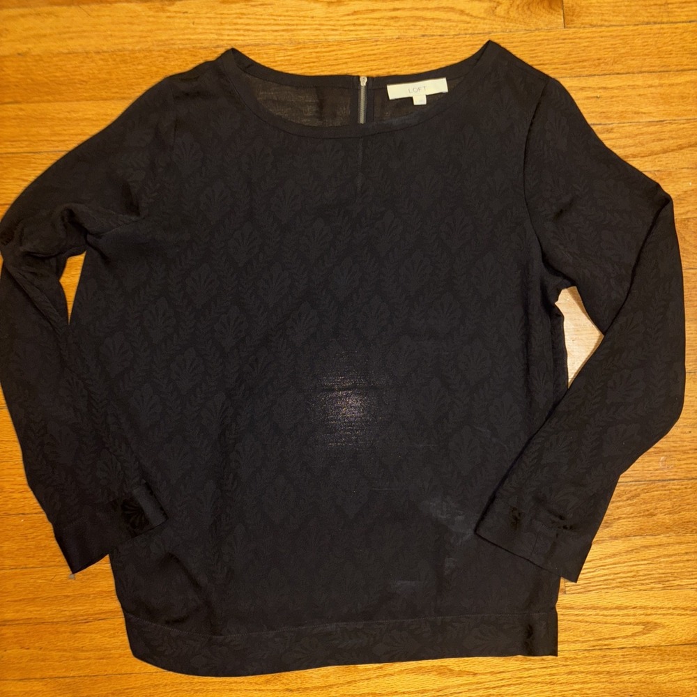 Loft women's size large black elegant textured long sleeve blouse black